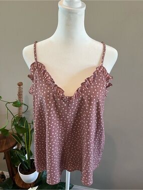 Anna Grace Mauve Polka Dot Ruffle Cami